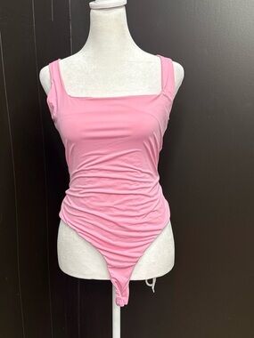 Pink Square-Neck Bodysuit